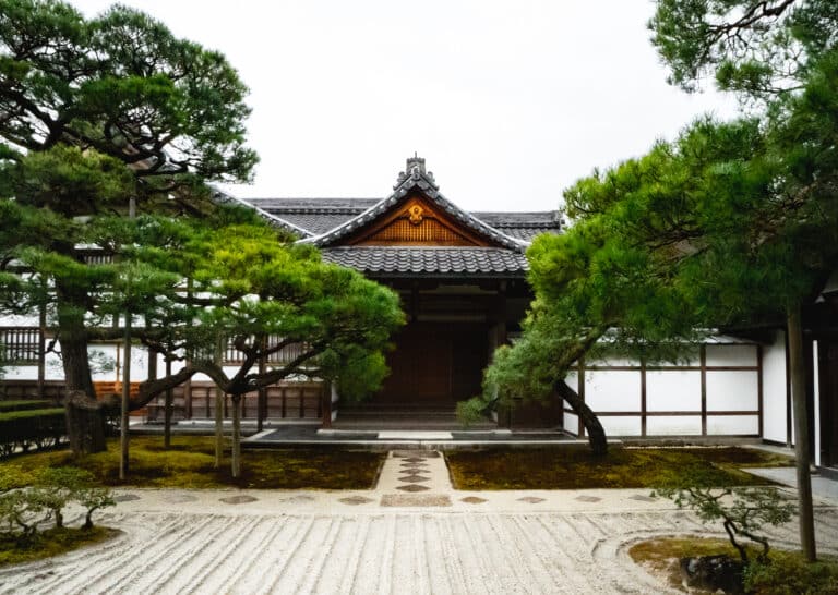 Japanese temple with trees